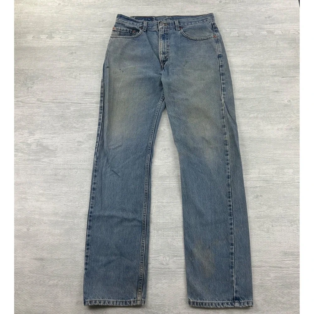 Vintage 90s Levis 505‎ Jeans Size 33x34 Blue Light Wash Regular Fit Straight Leg